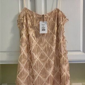 Showpo Sequin Mini Dress in Gold and Cream